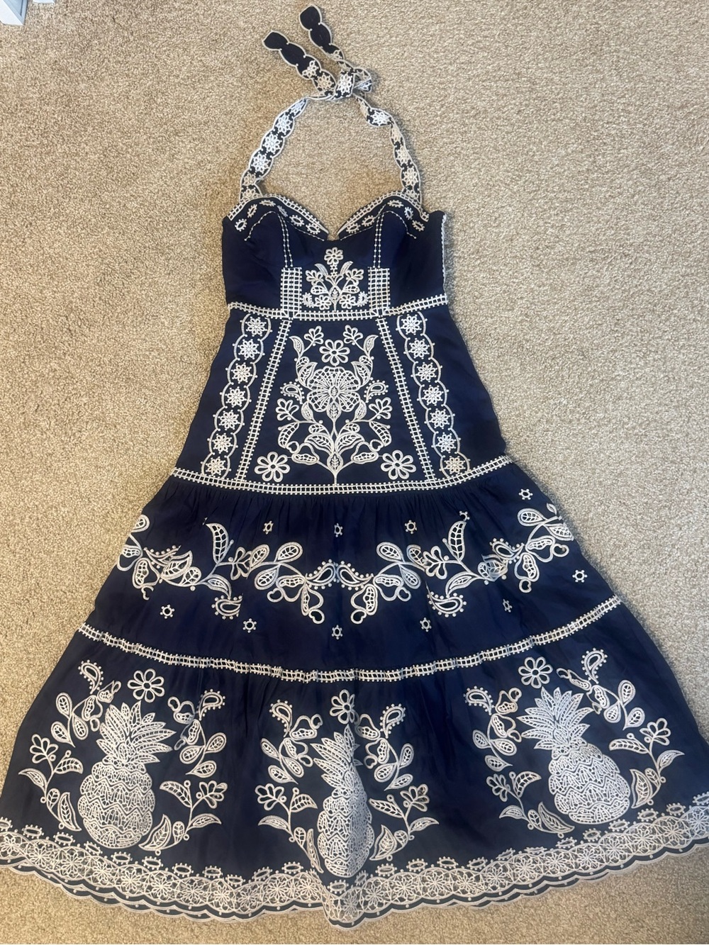Farm Rio Blue Richelieu Embroidered Midi Dress - Picture 2 of 8